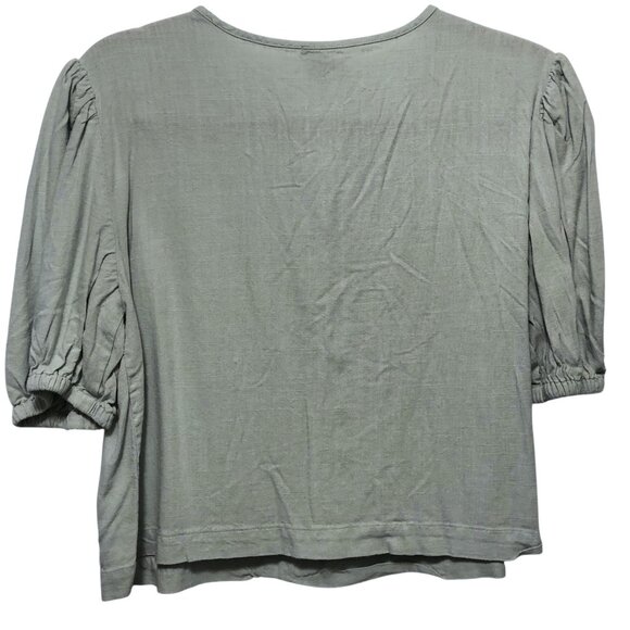 Ann Taylor Solid Light Sage Green Puff Sleeves Button Front Blouse M - Picture 2 of 6